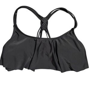 Xhilaration Black Flounce Bandeau Swim Top with Braided Back L